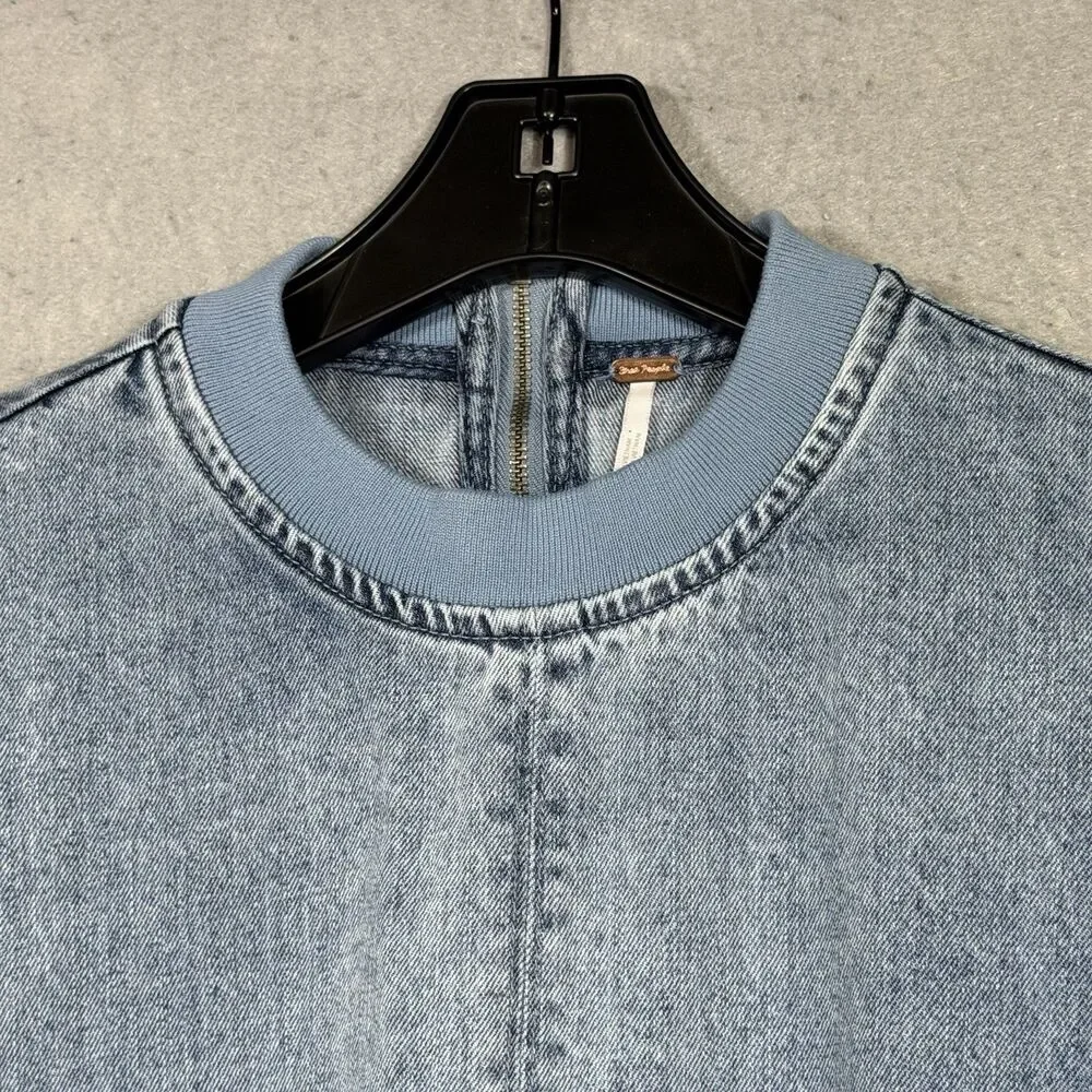 Free People Harlow Mini Dress Women's Size Small Ocean Blue Denim Pockets